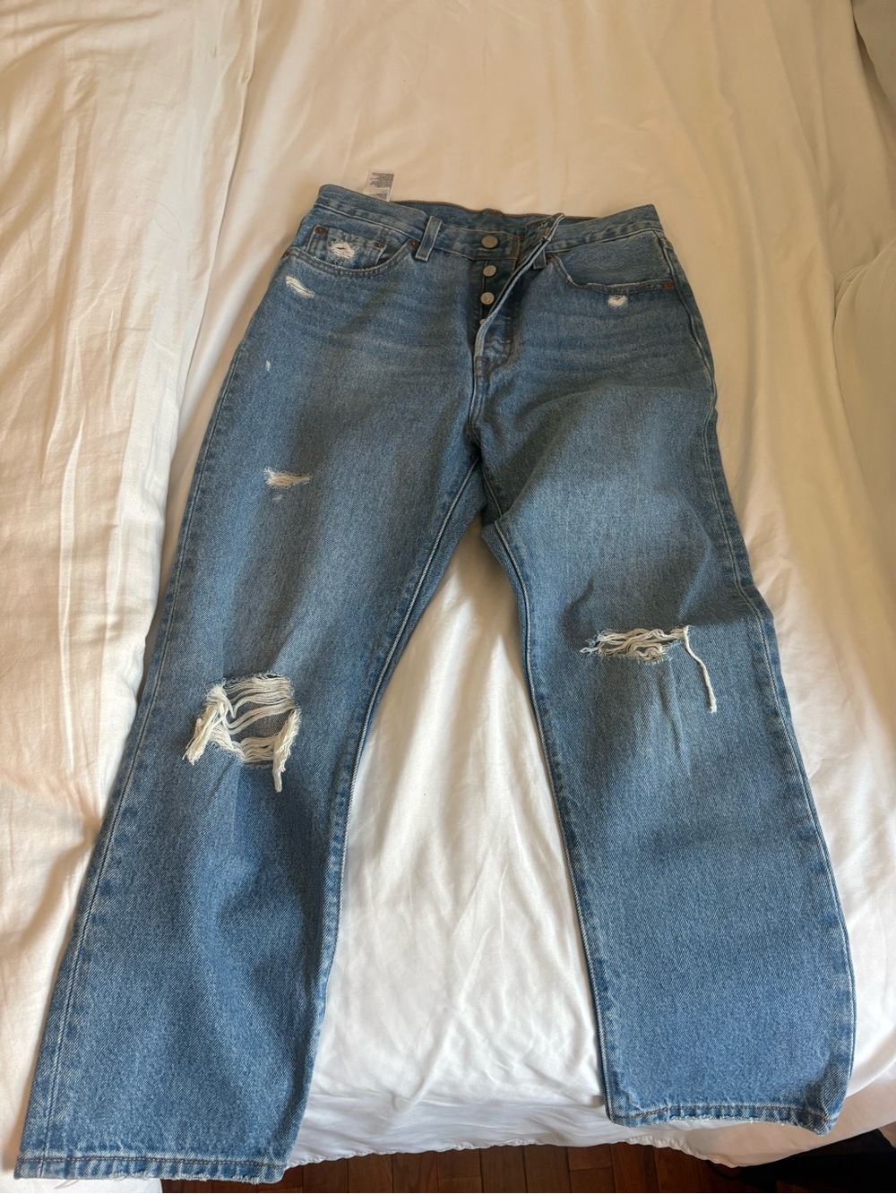 Levi's Light Blue Distressed Boot Cut Jeans